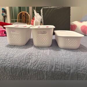 White Perforated Storage Bins Set